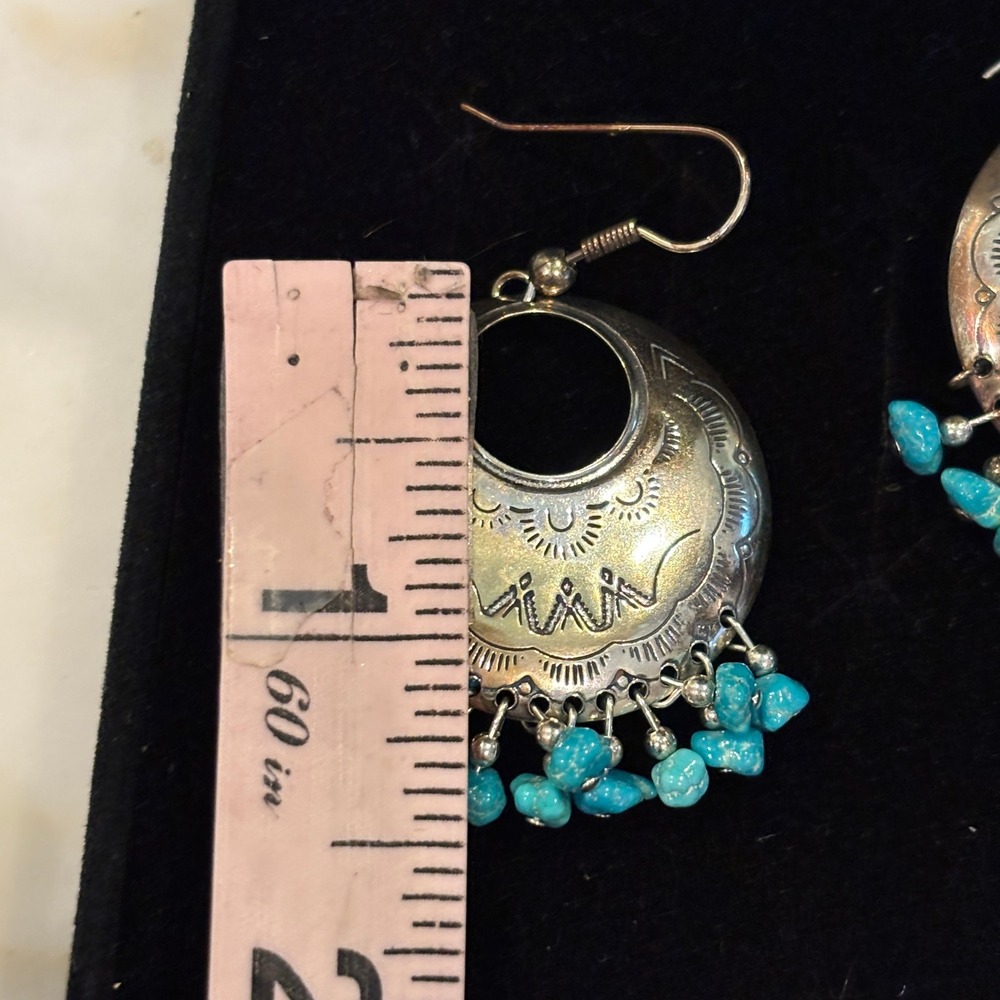 Carolyn Pollack Relios Sterling Silver Turquoise Southwestern Drop Earrings - Picture 8 of 10